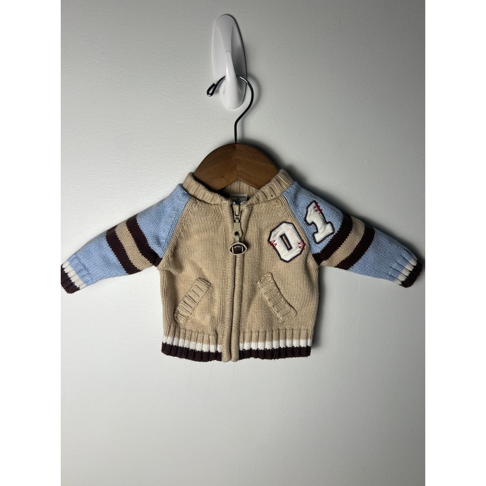 VTG Y2K Carter's Varsity Zip Sweater NB Football Patch Cardigan Baseball Sports
